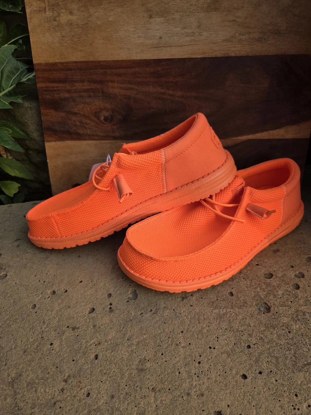 (NWT)Men's Hey Dude, Wally Funk Mono, neon orange color (size 9 )